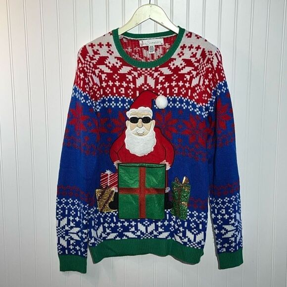 Jolly Sweaters Santa Sweater Women’s Medium Red Green Blue Holiday Ugly Sweater - Picture 1 of 13